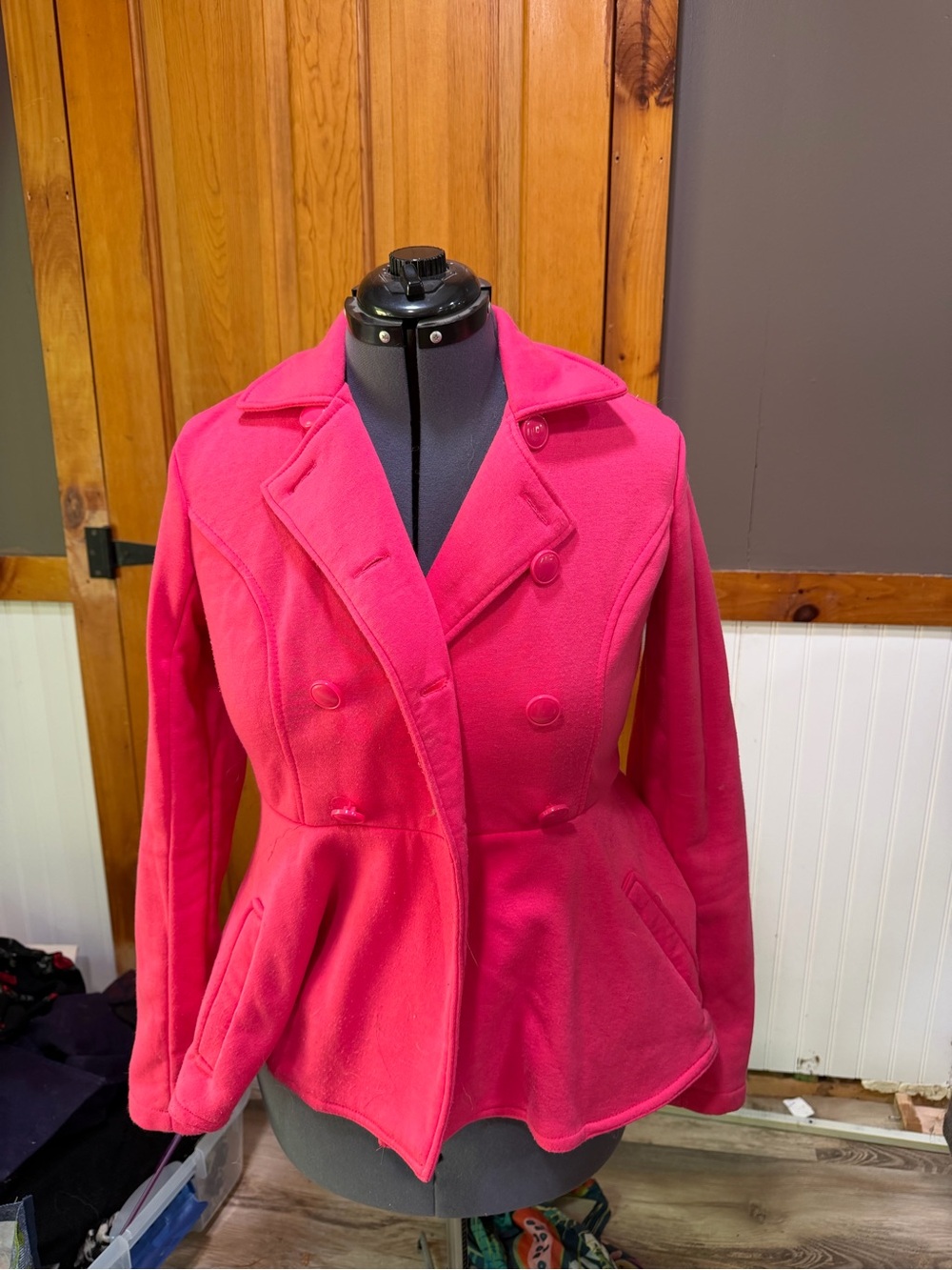 New Look Hot Pink Double-Breasted Peplum Coat